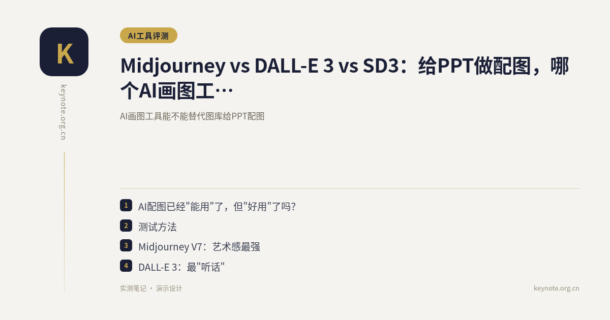 Midjourney vs DALL-E 3 vs SD3：给PPT做配图，哪个AI画图工具最强？
